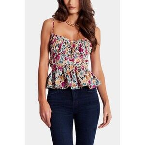 Hausen Ashley Flora Print Top Size XS Floral Peplum Summer Vacation Keyhole NEW